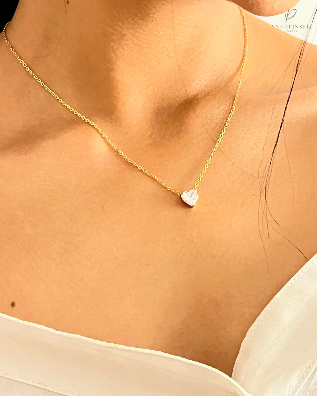 Lover: 18k Gold Plated White Crystal Heart Necklace