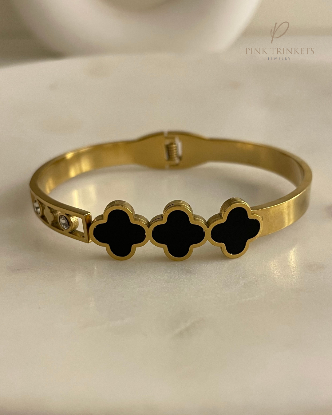 Stainless Steel Triple Black Clover Bracelet