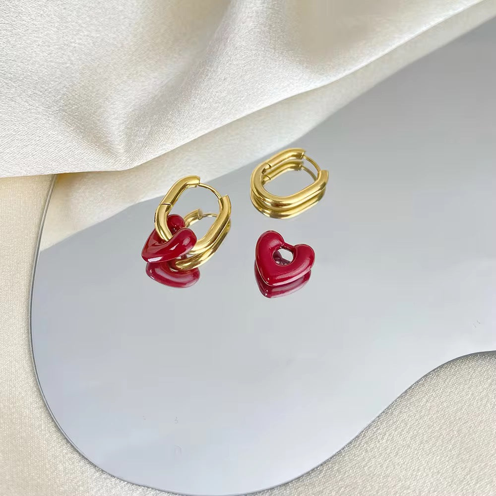 Rouge: 18K Gold Plated Red Heart Studs