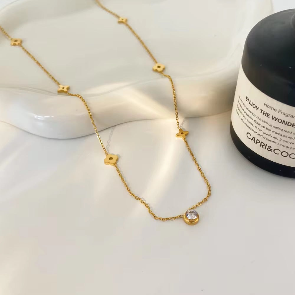 Crystal Charm 18k Gold Plated Necklace
