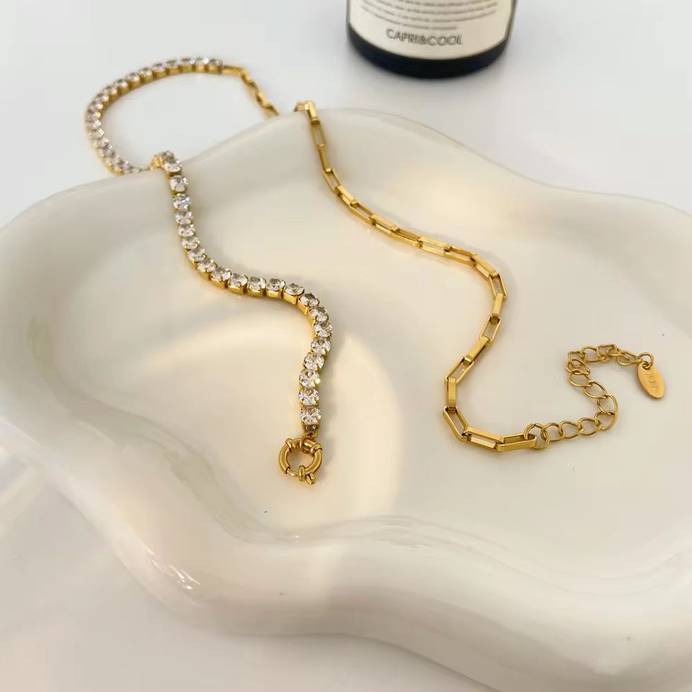 Dual Shine Zircon Choker - 18K Gold Platted