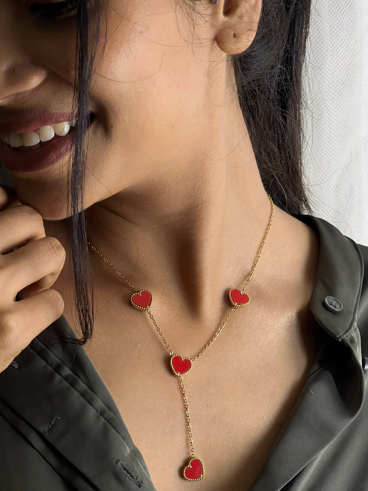 Ariana red hearts 18K Gold Plated Necklace