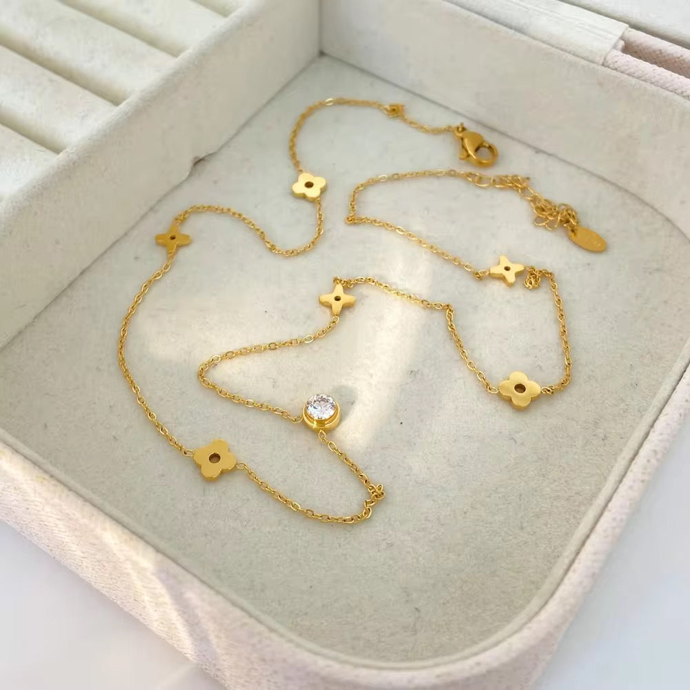Crystal Charm 18k Gold Plated Necklace