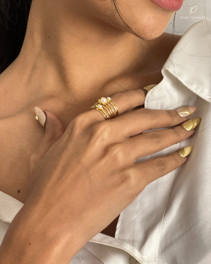 18K Gold Plated Pearl Ring( adjustable)