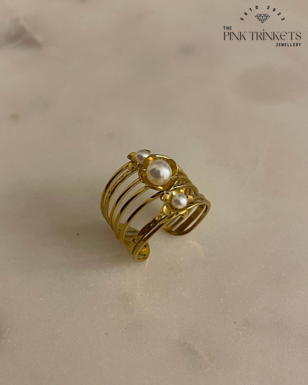 18K Gold Plated Pearl Ring( adjustable)
