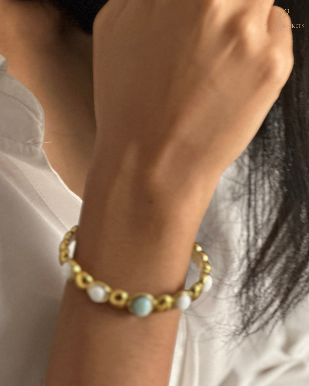 Ciel: 18k Gold Plated Blue and White Pearls Studded Bracelet