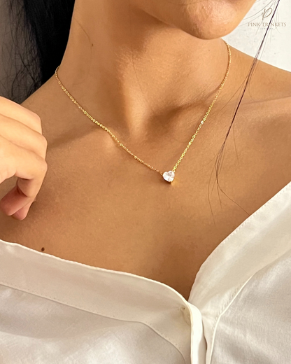 Lover: 18k Gold Plated White Crystal Heart Necklace