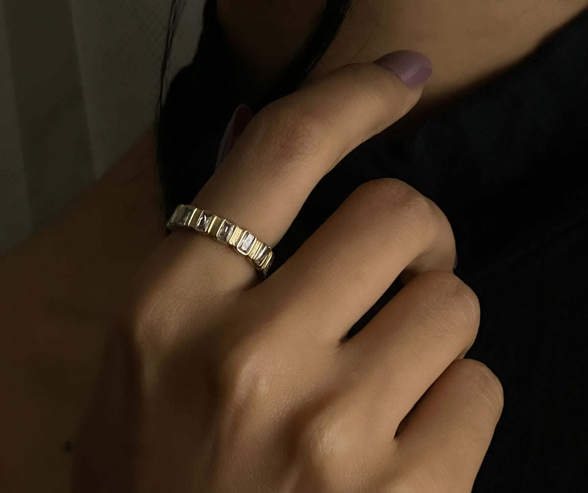 Aurora: 18k Gold Plated Crystal Studded Ring