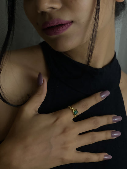Esmeralda : 18k Gold Plated Adjustable Emerald Ring