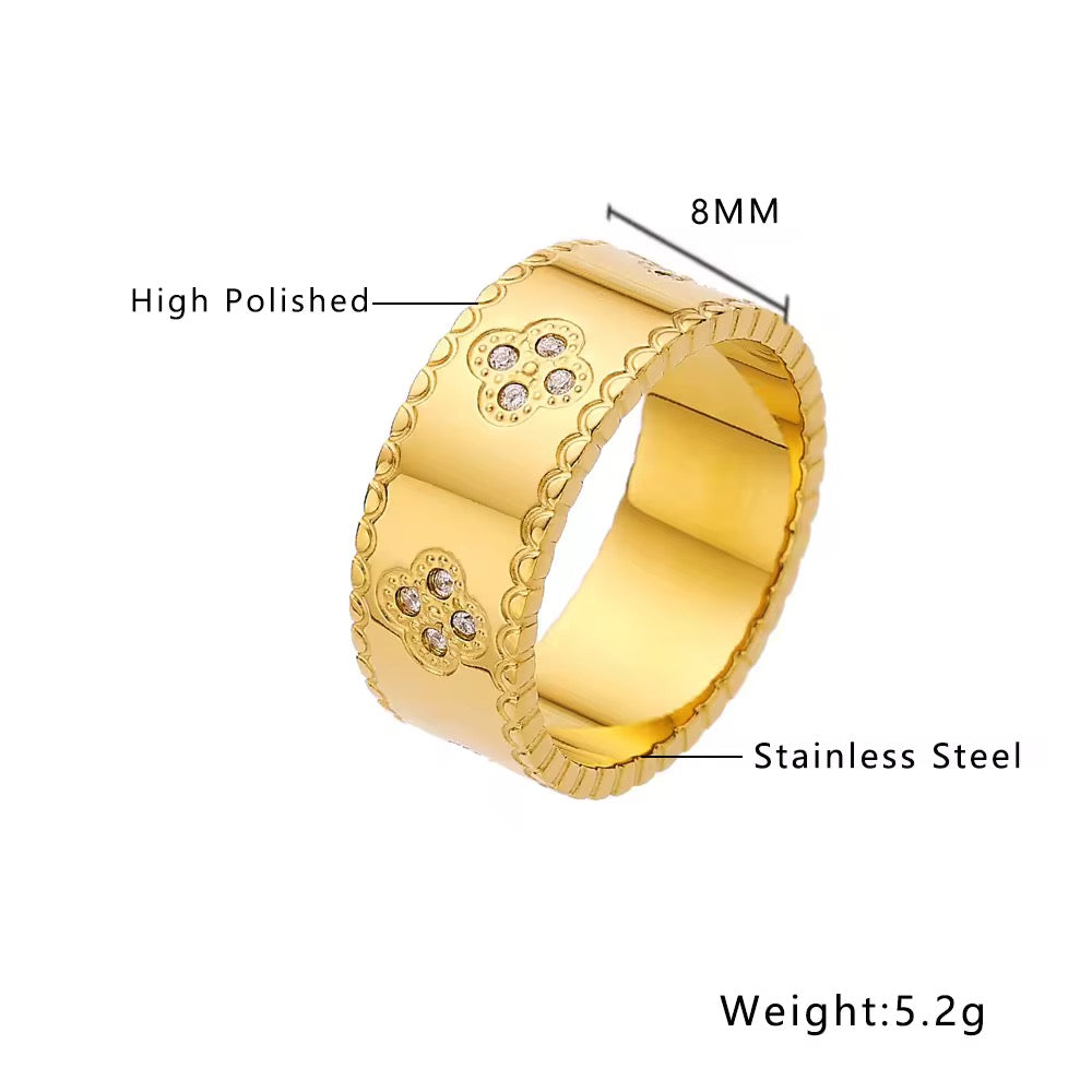 Clover embossed 18k gold plated ring