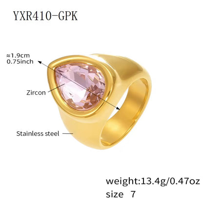 Tear Shaped Ring: Pink Crystal (Gold & Silver)