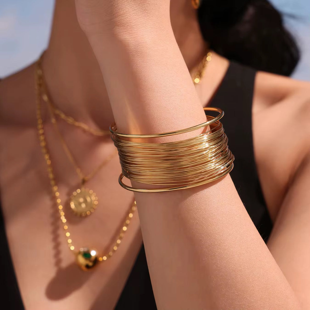 Multi-Layer Cuff Bangle Bracelet (Silver & Gold)