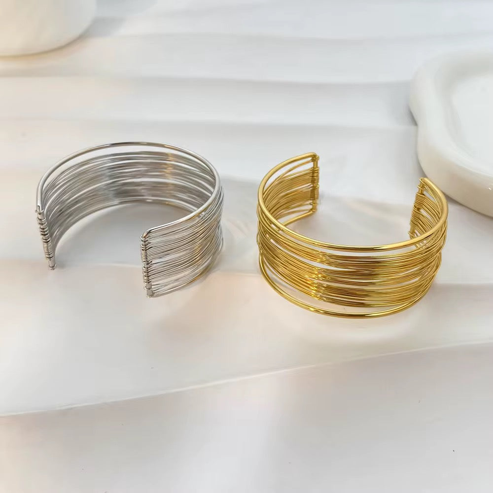 Multi-Layer Cuff Bangle Bracelet (Silver & Gold)