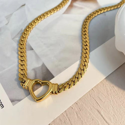 Bold Heart Chain Necklace -  18k gold-plated