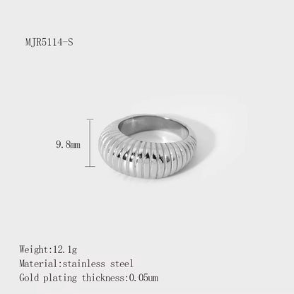 Retro Dome Ribbed Ring – Gold & Silver