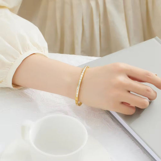 Baguette Bangle Bracelet - 18K Gold Platted