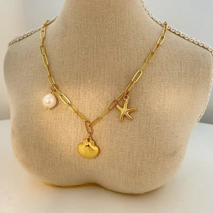 Ocean Muse Charm Necklace - 18k gold-plated chain
