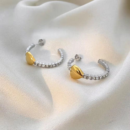 Crystal Heart Half Hoops - 18k gold-plated