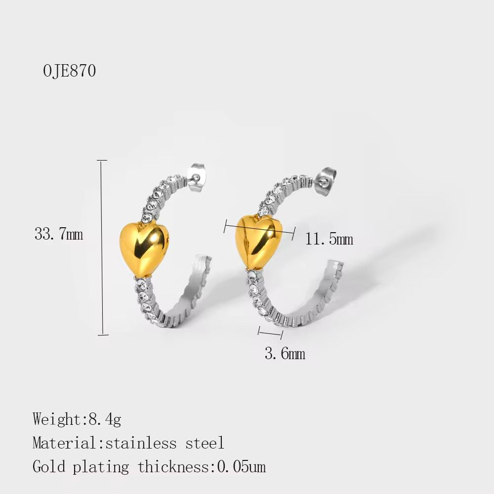 Crystal Heart Half Hoops - 18k gold-plated
