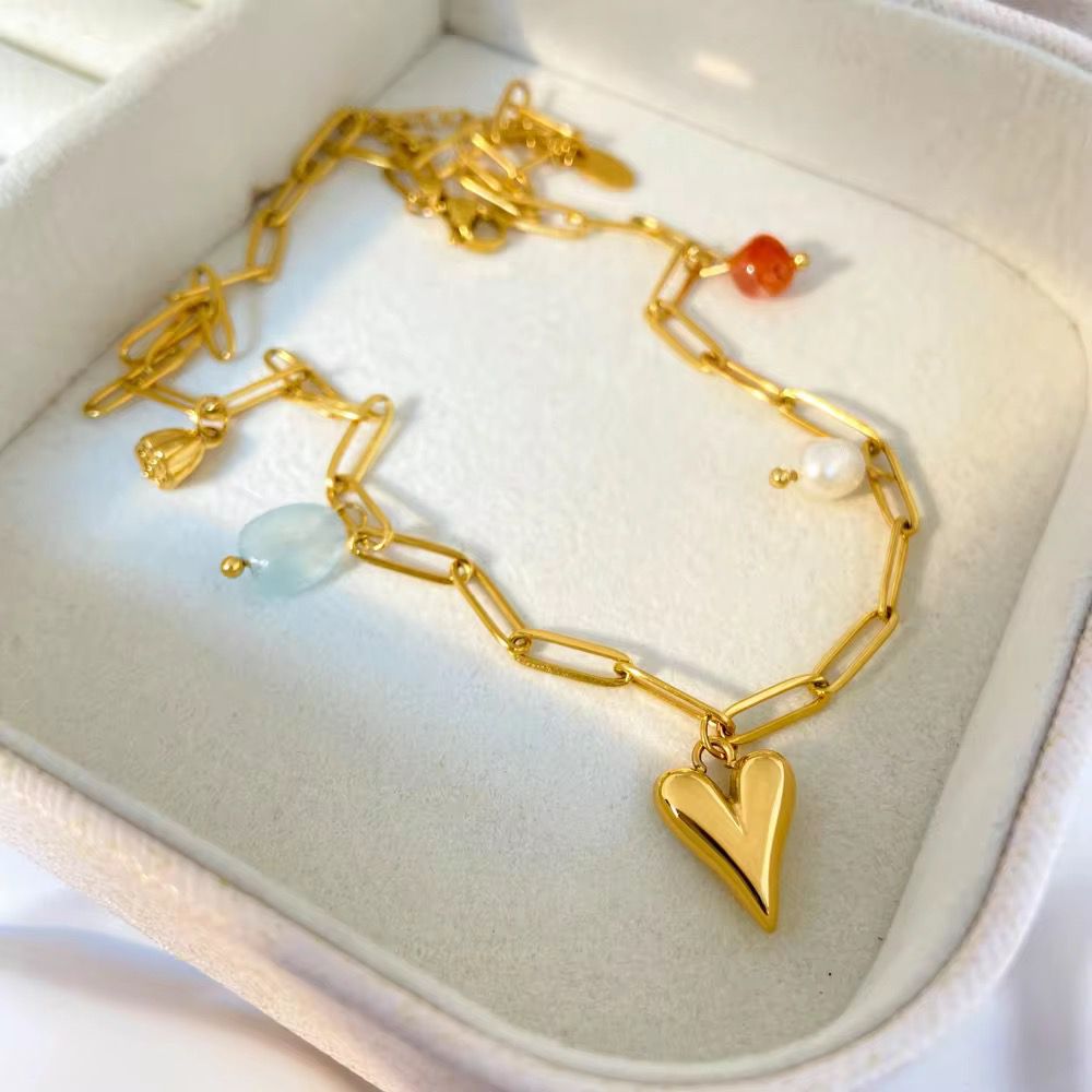 Colour Pop Heart Charm Necklace - 18k gold-plated